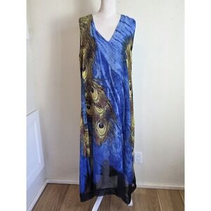 Zanzea Collection Women's SZ XXXL Sleeveless V-Neck Peacock Print Maxi Dress